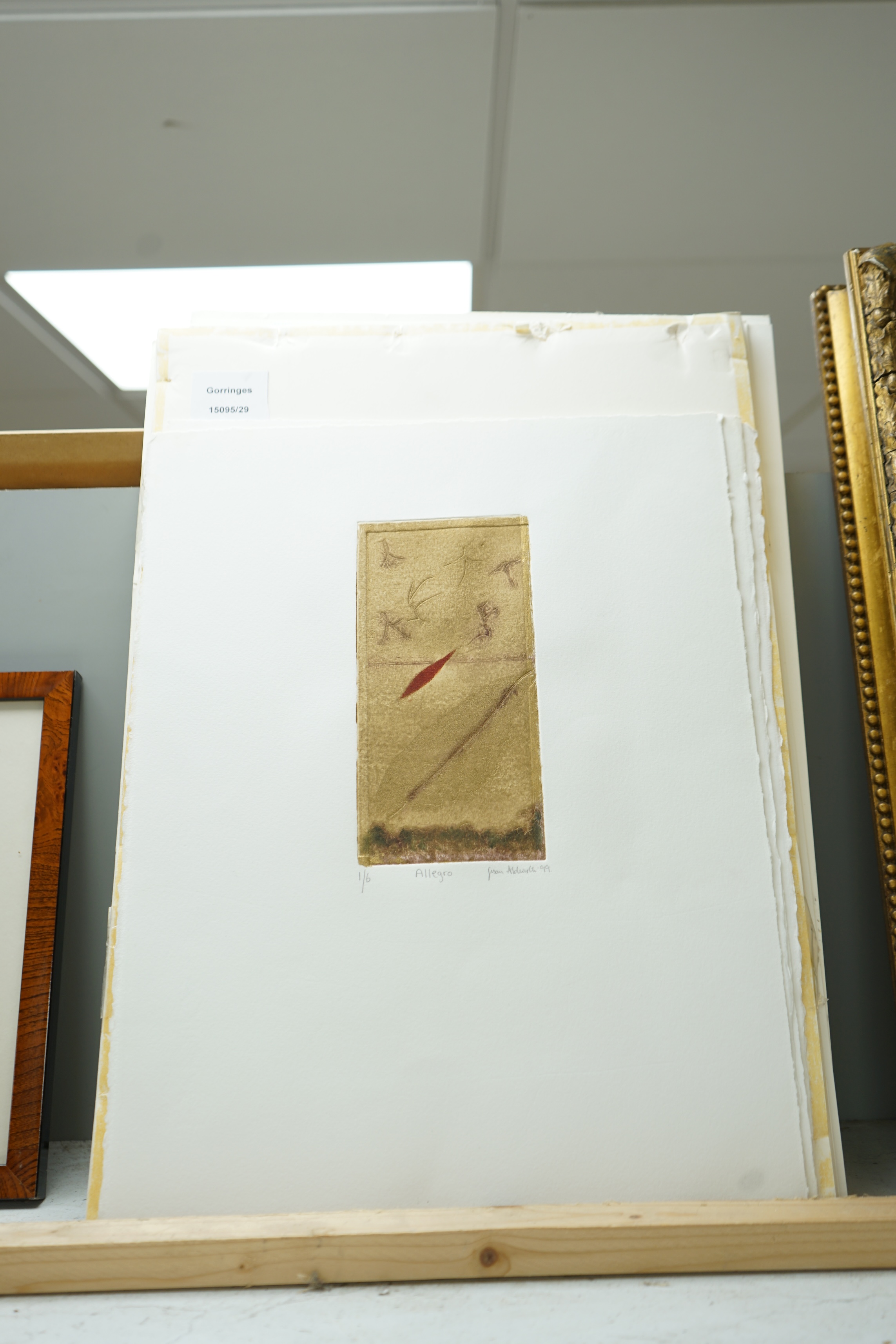 Susan Aldworth (b.1955), set of four gilt etchings, Leaves, including ‘Allegro’ and ‘Scherzo’, each limited edition, 1 of 6, signed and dated '99 in pencil, each 38 x 28cm, unframed. Condition - good